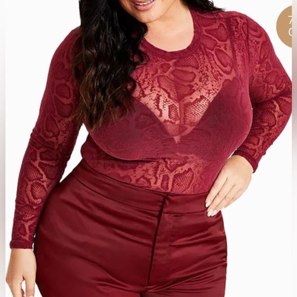 Nina Parker Womens Red Printed Party Wear Sheer Top Blouse Plus NWT - Picture 1 of 9